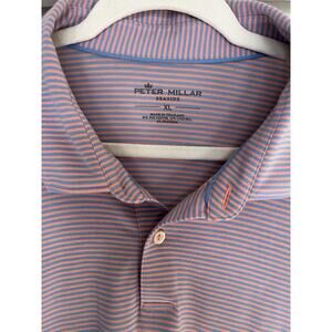 Peter Millar Men's Seaside Wash Polo Shirt XL Performance Golf Pink Striped
